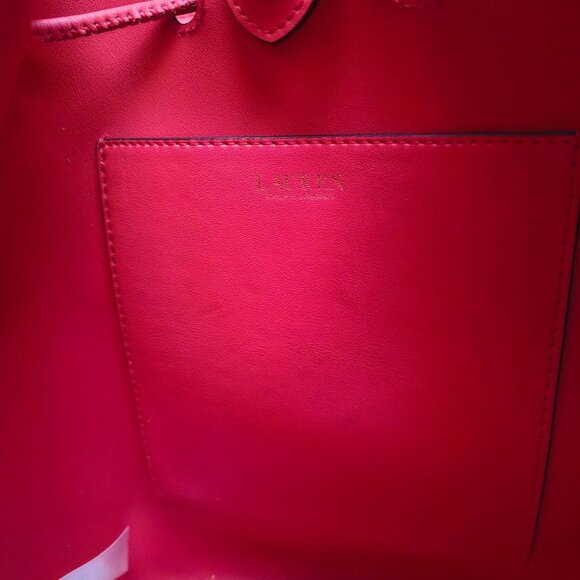 Lauren Ralph Lauren Leather Large Andie Drawstring Bag, Red NWOT - Picture 10 of 16